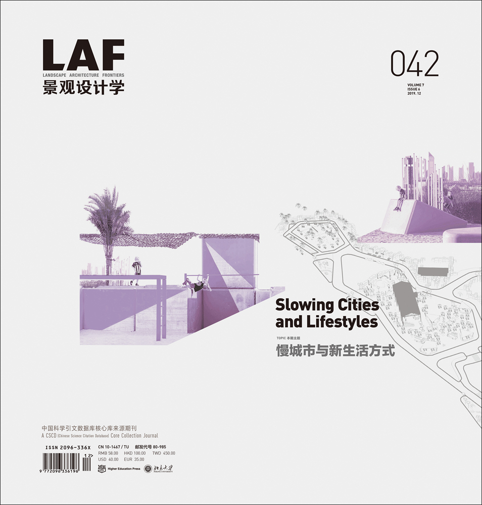 Urban landscape diagrams on white cover, LAF in black font to top left, Slowing Cities and Lifestyles in black font to lower right.