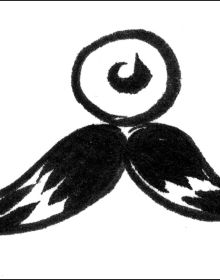 Illustration of sling shot, eyeball fixed to band, The Cannibals Cookbook Mining Myths of Cyclopean Constructions in black font.