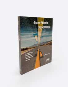 Straight road with yellow centre line, mountain landscape, image reflected above, Trans-Atlantic Engagements The Contribution and Impact of German Educators to US Architectural Education in white font.