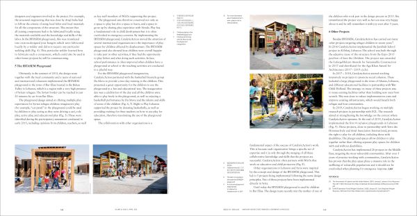 Naïve style graphic of urban landscape amphitheatre, pond and tree, off white cover, LAF in black font to top left, Children and Urban Environments in black and grey font to centre left.