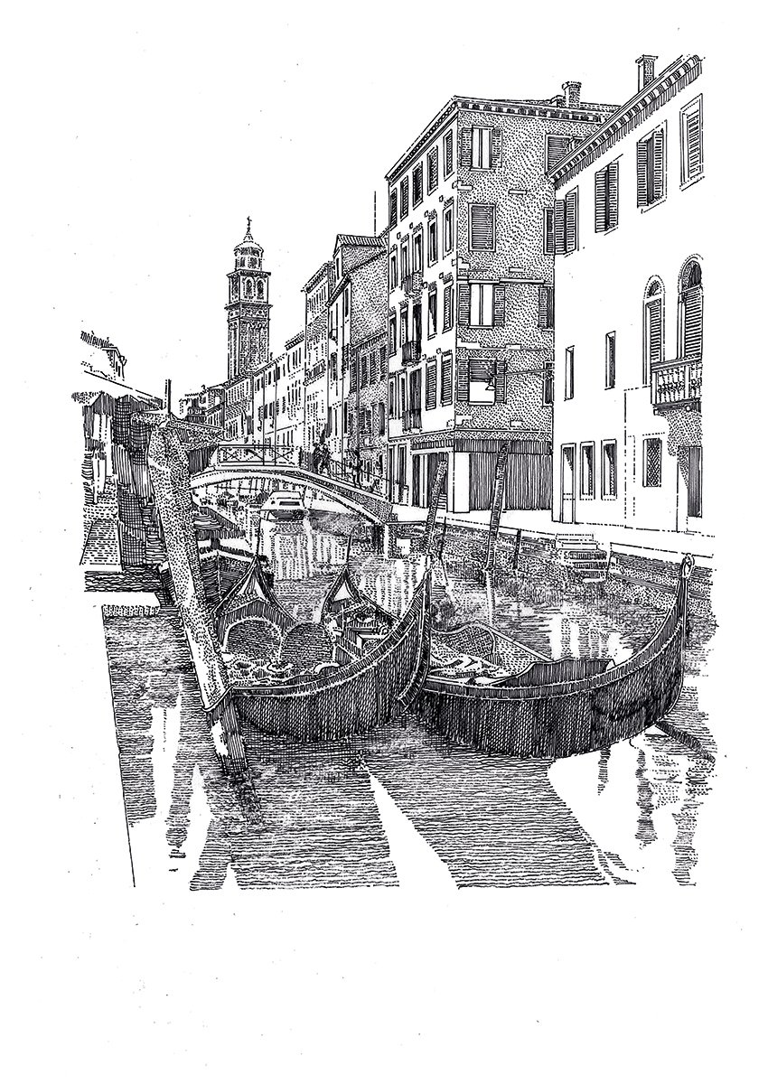 Architectural buildings of Venice near canal, After Dante in red font, Divine, Design, and the Cosmos in white font below.