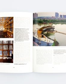 Book cover of China Dialogues, with a figure walking inside building with oval hole in roof. Published by ORO Editions.