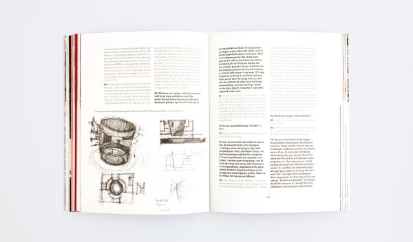 Book cover of China Dialogues, with a figure walking inside building with oval hole in roof. Published by ORO Editions.