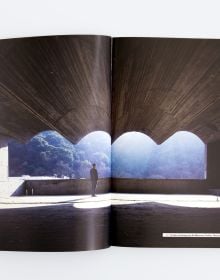 Book cover of China Dialogues, with a figure walking inside building with oval hole in roof. Published by ORO Editions.