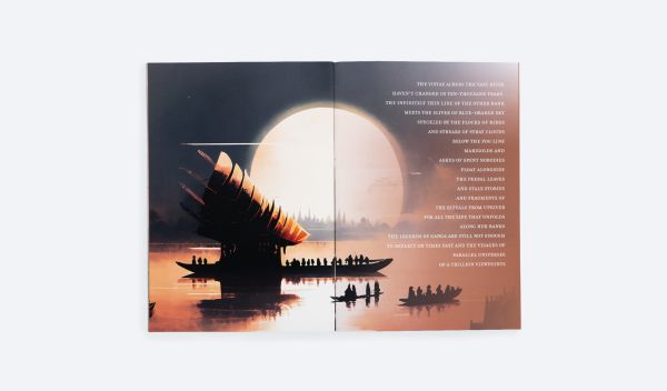 Silhouette of figure walking towards black and white city, on cover of 'I, Nobot', by ORO Editions.