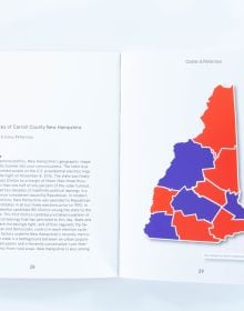 White cover and white shapes with drop shadow on top with Shaped Places Of Carroll County New Hampshire in black font