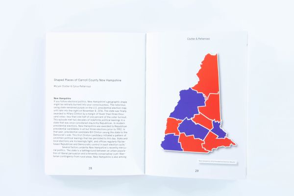 White cover and white shapes with drop shadow on top with Shaped Places Of Carroll County New Hampshire in black font