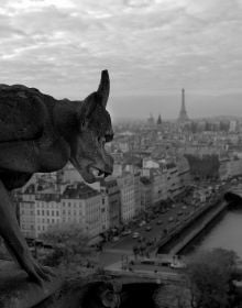 Book cover of Think Before You Shoot, with a man in trilby, sitting in street, holding cup to lips, with old box camera. Published by ORO Editions.