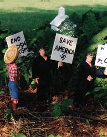 Book cover of G. H. Hovagimyan: Situationist Funhouse, with a man balancing on a wooden structure. Published by ORO Editions.