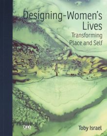 Pale green abstract pattern, 'Designing-Women’s Lives', in brown font above, by ORO Editions.