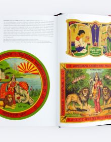Book cover of Labels of Empire: Textile Trademarks: Windows into India in the Time of the Raj, with a chromolithograph of Victorian procession with Queen Victoria, Queen's Guard, Piper. Published by ORO Editions.