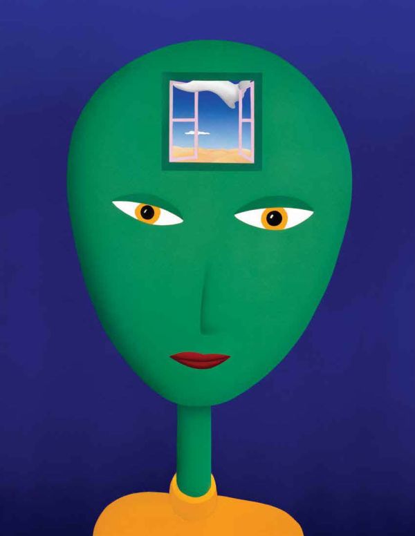 Dark blue starry night sky with figure perched on planet earth holding fishing rod with Who Am I? in white handwritten font above