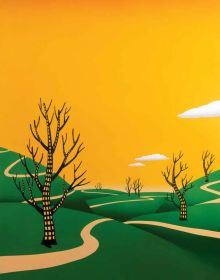 Dark blue starry night sky with figure perched on planet earth holding fishing rod with Who Am I? in white handwritten font above