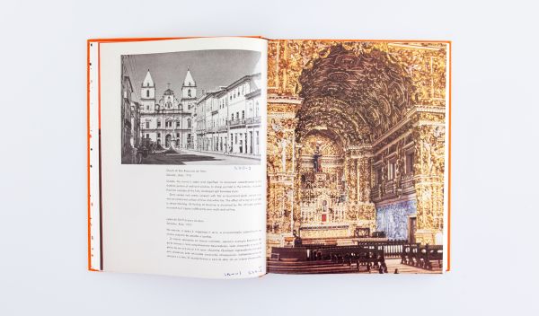 Book cover of G. E. Kidder Smith Builds: The Travel of Architectural Photography, with George Everard Kidder Smith sitting in front of Egyptian pyramid, with camera and tripod. Published by ORO Editions.