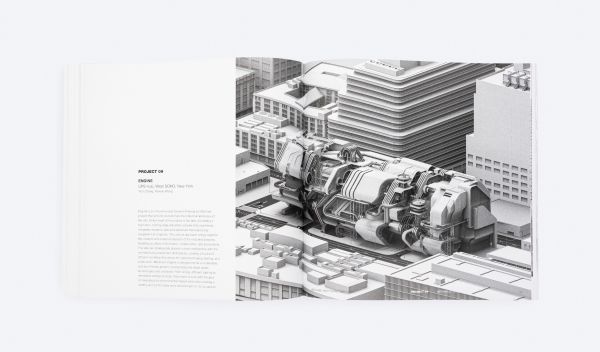 Book cover of Ali Rahim's Future Offices, with a large industrial building lit up at night. Published by ORO Editions.