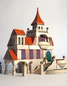 Book cover of Building Toys: An Architect’s Collection, with wooden building blocks scored with grid lines. Published by ORO Editions.