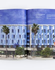 Book cover of Practice with Purpose: A Guide to Mission-Driven Design, with interior of building with wheel-chair friendly access. Published by ORO Editions.