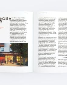 Book cover of Practice with Purpose: A Guide to Mission-Driven Design, with interior of building with wheel-chair friendly access. Published by ORO Editions.