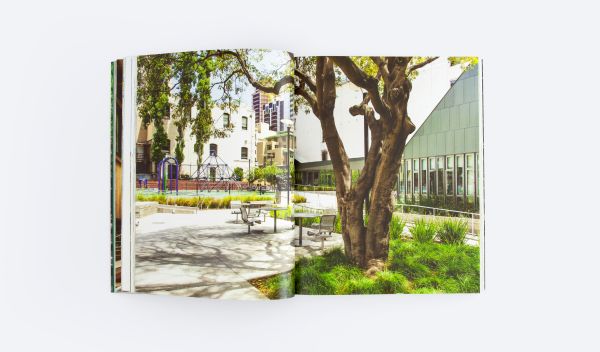 Book cover of Changing the Commons, with a forest with stepped decking walkway. Published by ORO Editions.