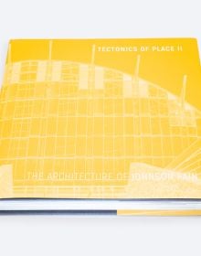 Dome building structure with spikes, on cover of 'Tectonics of Place II, The Architecture of Johnson Fain', by ORO Editions.