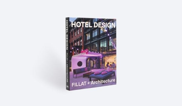 Book cover of Hotel Design, featuring a modern hotel 'Moxy', in Washington. Published by ORO Editions.