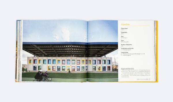 Book cover of Creating the Regenerative School, with with mosaic path of the Rajkumari Ratnavati Girls School, India. Published by ORO Editions.