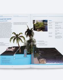 Book cover of Jeffrey Huber's Salty Urbanism: a design manual to address sea level rise and climate change for urban areas in the coastal zones, with person holding umbrella, wading through water in a city. Published by ORO Editions.