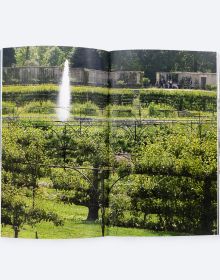 Book cover of Marc Treib's Poodling: On the Just Shaping of Shrubbery, with three green lollipop topiary trees. Published by ORO Editions.