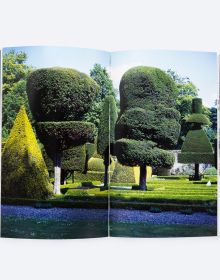 Book cover of Marc Treib's Poodling: On the Just Shaping of Shrubbery, with three green lollipop topiary trees. Published by ORO Editions.
