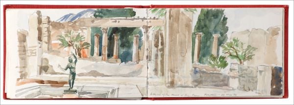 Book cover of In Italy: Sketches & Drawings, featuring a watercolour painting of building with columns. Published by ORO Editions.