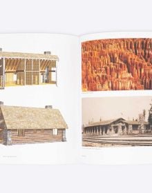 Book cover of Edward Ford's Searching for Authenticity: Rustic Architecture in America 1877-1940, with a building nestled into a rock face. Published by ORO Editions.
