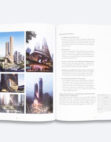 Book cover of Robert Oxman's Socializing the Sky: The Typology of Tower Clusters, with three futuristic skyscrapers. Published by ORO Editions.