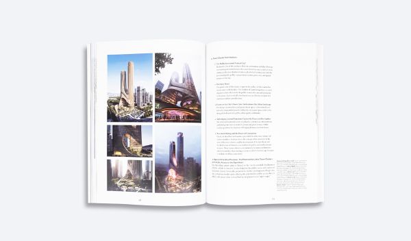 Book cover of Robert Oxman's Socializing the Sky: The Typology of Tower Clusters, with three futuristic skyscrapers. Published by ORO Editions.
