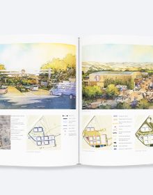 Book cover of William Fain's Civic Purpose: Urban Design in Private Practice, with aerial view of landscape plan. Published by ORO Editions.