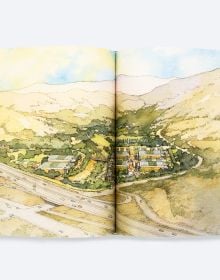 Book cover of William Fain's Civic Purpose: Urban Design in Private Practice, with aerial view of landscape plan. Published by ORO Editions.