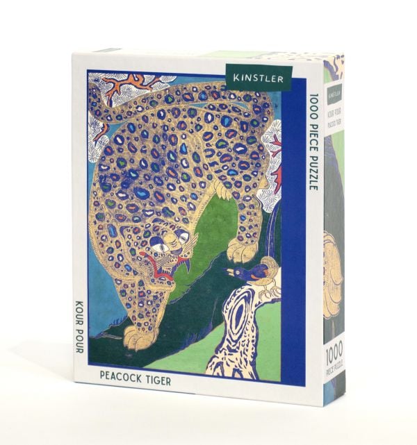 Puzzle box of Peacock Tiger: 1000 piece puzzle. Published by Kinstler.