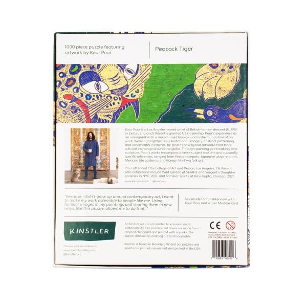 Puzzle box of Peacock Tiger: 1000 piece puzzle. Published by Kinstler.