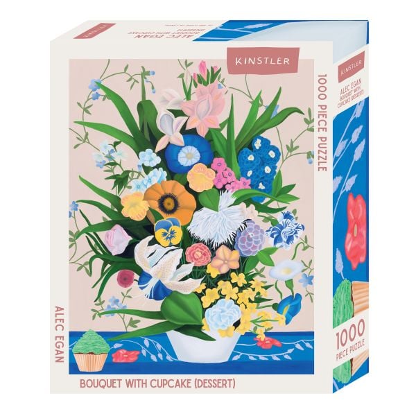 Puzzle box of Bouquet with Cupcake (dessert): 1000 piece puzzle. Published by Kinstler.