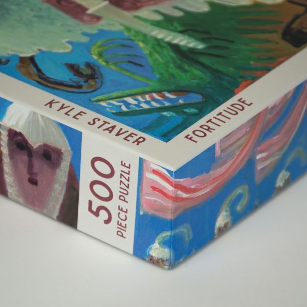 Puzzle box of Fortitude: 500 piece puzzle; featuring an artwork of a person riding a horse. Published by Kinstler.