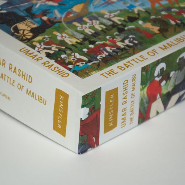 Box cover of Battle of Malibu (In Three Parts) 1795: Part One, See Battle. Little Red Corvette; 1000 Piece Puzzle; featuring a bold painting of a battle. Published by Kinstler.