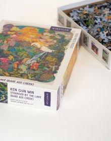 Puzzle box of Strangers By The Lake (Bare Ass Creek): 1000 piece puzzle. Published by Kinstler.
