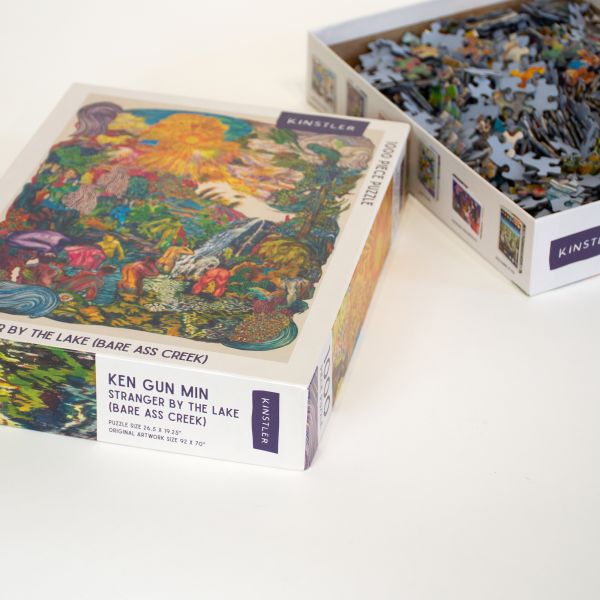 Puzzle box of Strangers By The Lake (Bare Ass Creek): 1000 piece puzzle. Published by Kinstler.