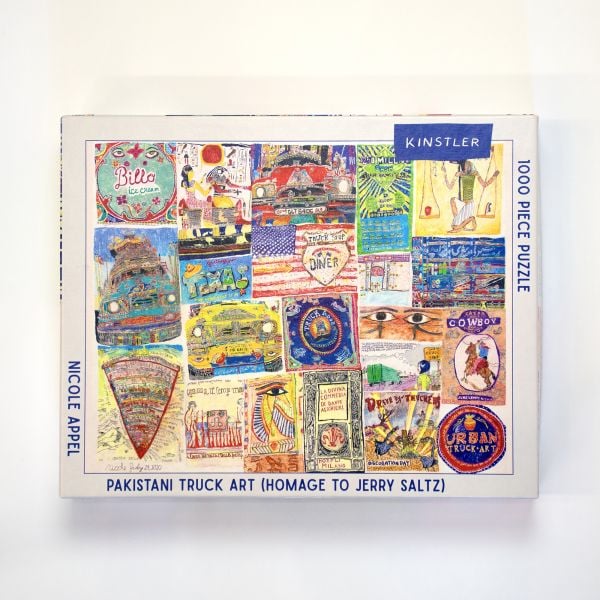 Puzzle box of Pakistani Truck Art (Homage to Jerry Saltz): 1000 piece puzzle. Published by Kinstler.