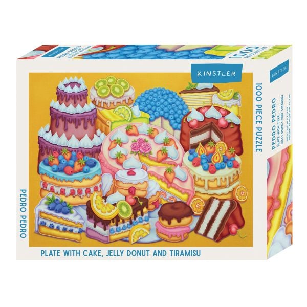 Puzzle box of Plate with Cake, Jelly Donut and Tiramisu: 1000 piece puzzle. Published by Kinstler.