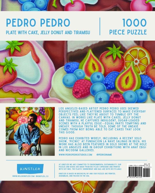 Puzzle box of Plate with Cake, Jelly Donut and Tiramisu: 1000 piece puzzle. Published by Kinstler.