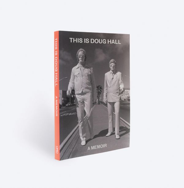 Book cover of This Is Doug Hall: A Memoir, with two male figures in suits painted white. Published by ORO Editions.