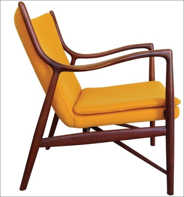 Book cover of Lost Danish Treasure, with a watercolour of Finn Juhl’s iconic Chieftain Chair. Published by ORO Editions.