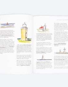 Book cover of Jim Lammers' Lighthouses of the Great Lakes: An Architect’s Sketchbook, with a sketch of a lighthouse. Published by ORO Editions.