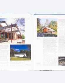 Book cover of Between Light and Shadow: The Work of Maryann Thompson, featuring a building with wood slates to exterior. Published by ORO Editions.