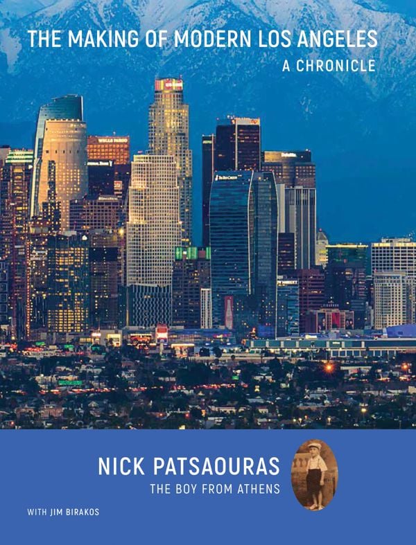 Book cover of The Making of Modern Los Angeles: A Chronicle, with a cityscape of skyscrapers, and mountains behind. Published by ORO Editions.